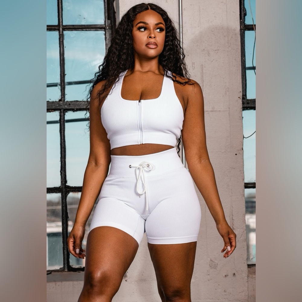 White or Black Ribbed Crop Top and Short